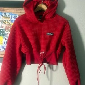 SHEIN Cropped Lace-Up Hoodie